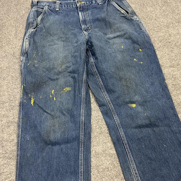 Carhartt Jeans Mens 34x34 Dungaree Fit Utility Painter Work Pants Distressed - Picture 3 of 11